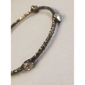 Beautiful Gunmetal Bangle 8" Bracelet Clear Rhinestones